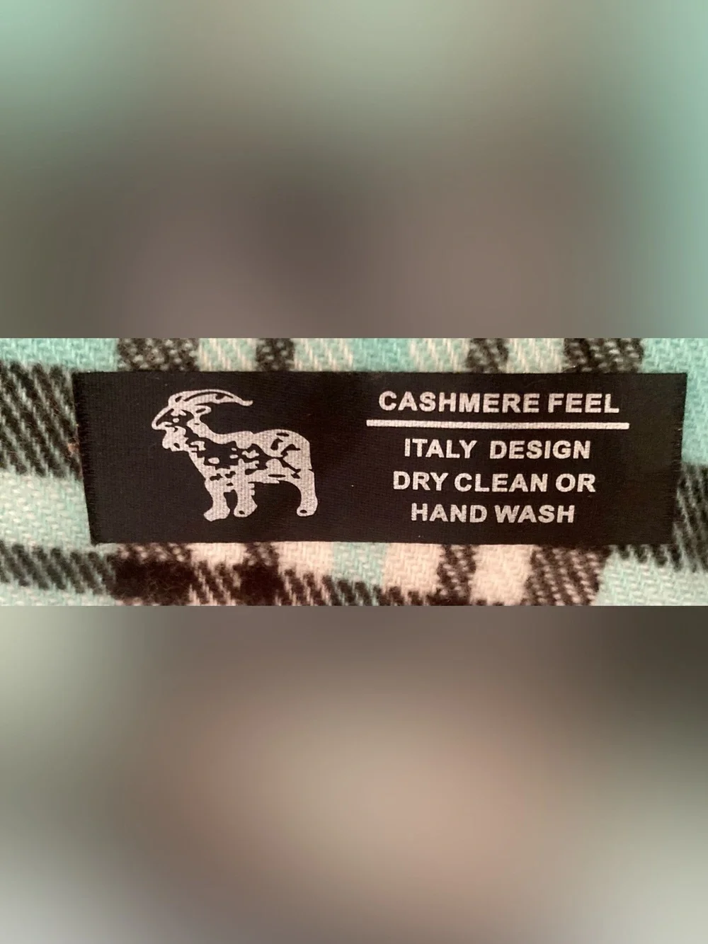 Turquoise Cashmere Feel Plaid Scarf with Fringe Size 76”x13”